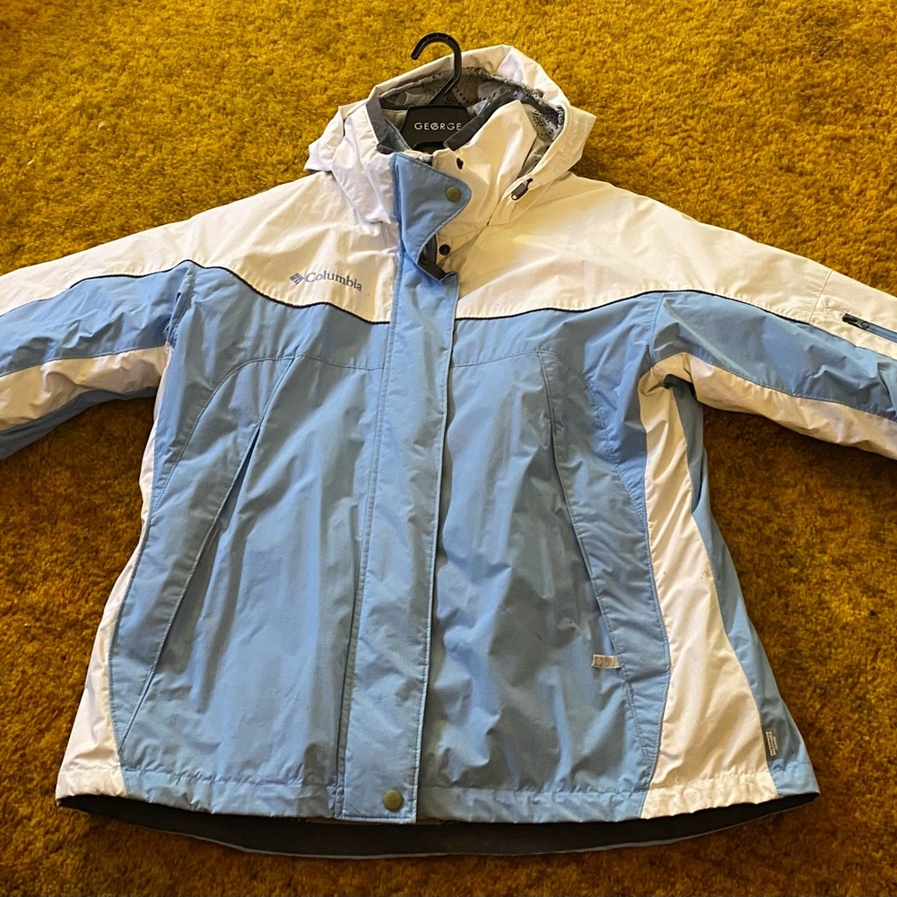 Columbia Light Blue and White Waterproof Jacket